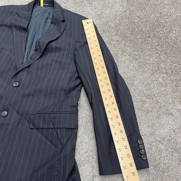 Boss Hugo Boss Super 120 Wool Blazer Suit Jacket Mens 38R Navy Blue Striped Work - Picture 12 of 13